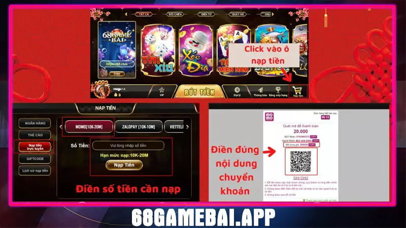 nạp tiền 68 game bài qua momo