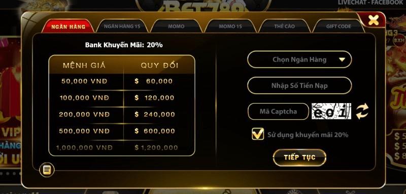 Giao dịch nạp và rút tiền tại game bài Bet789