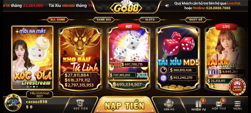 Các tựa game có tại cổng game GO88