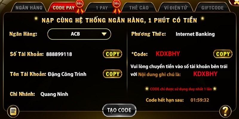 Kiểm tra và xác nhận các thông tin để nhập code thành công