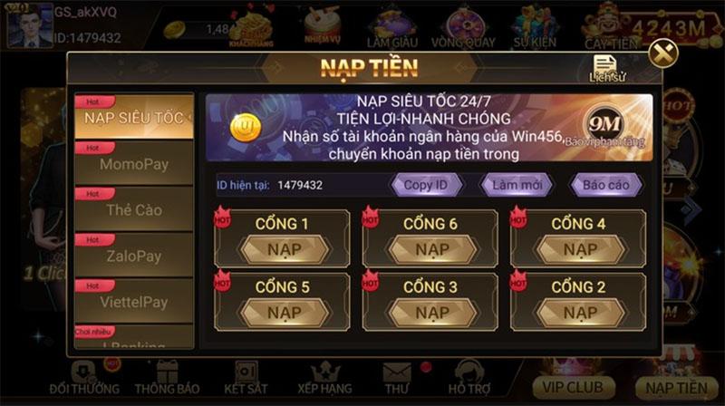 Cách nạp tiền Win456