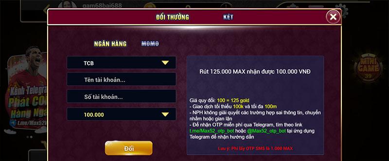 Rút tiền tại cổng game Max52