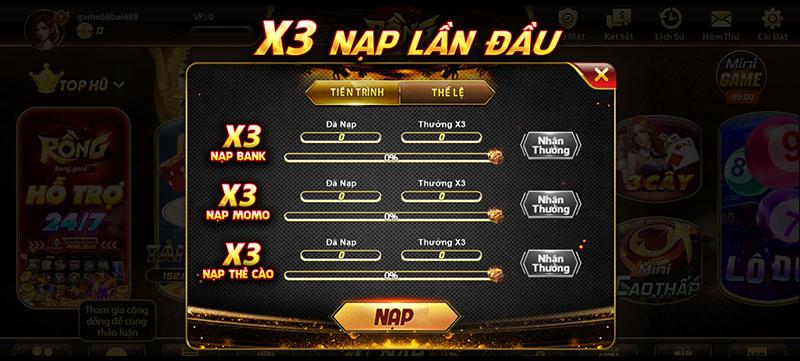 Khuyến mãi X3 tiền nạp tại Rồng Gold