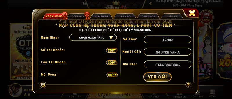 hỗ trợ nạp tiền qua nhiều cách