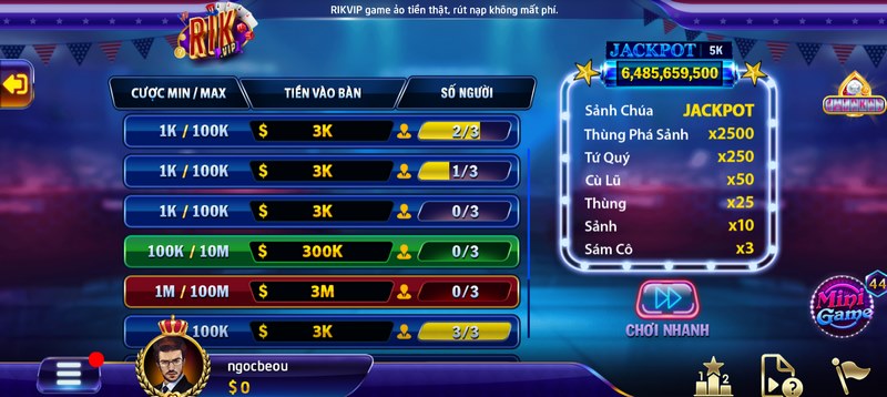 Xì Tố RIKVIP sảnh chơi dành cho mọi game thủ