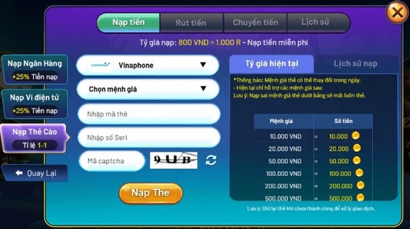 Phương thức gửi tiền bằng thẻ cào đơn giản và minh bạch