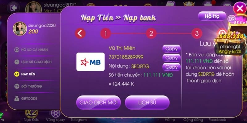 Thao tác nạp tiền đơn giản và nhanh gọn