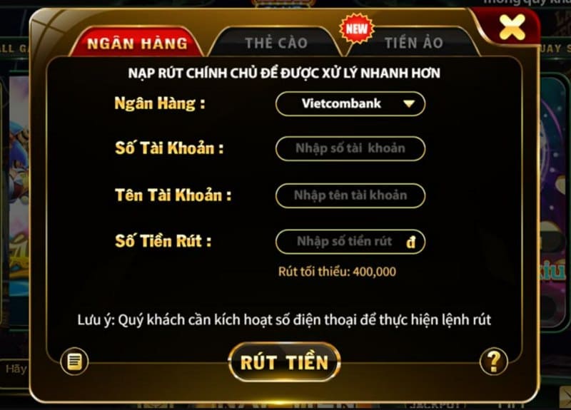 Rút tiền từ cổng game tiện lợi trong thời gian từ 5 đến 10 phút