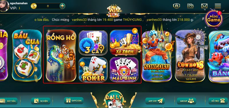 Nhiều game bài được cung cấp mang đến những trải nghiệm thú vị